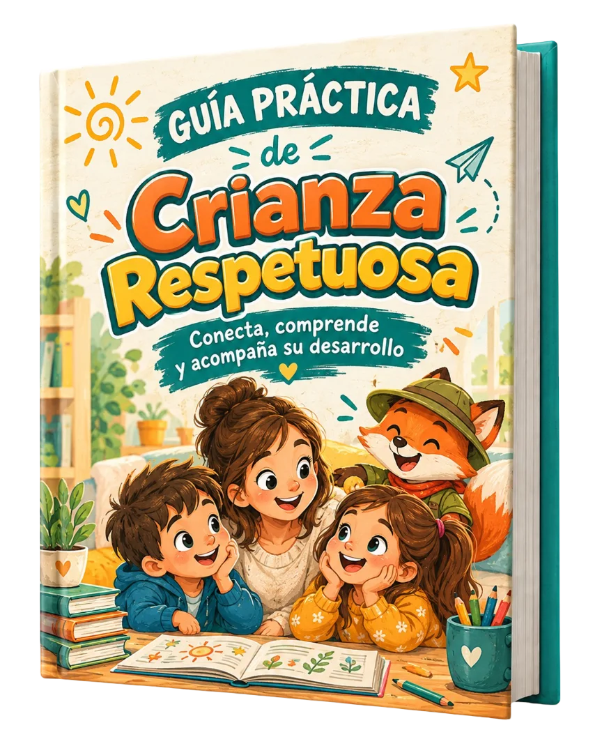 Guía de crianza respetuosa con ilustración de madre e hija