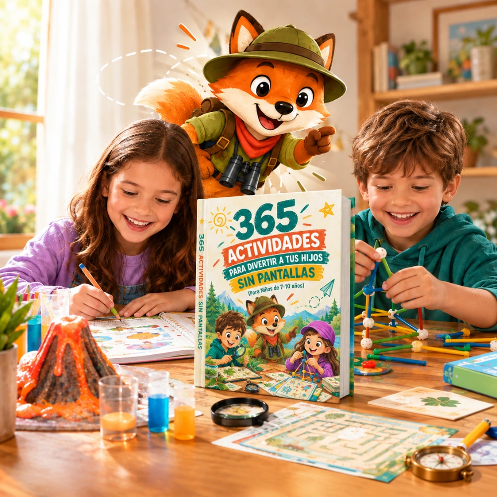 Niños realizando actividades sin pantallas con el libro 365 Actividades